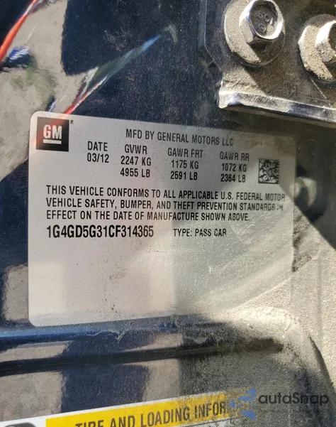 2012 Buick Lacrosse Premium z USA, uszkodzony, nr VIN 1G4GD5G31CF314365